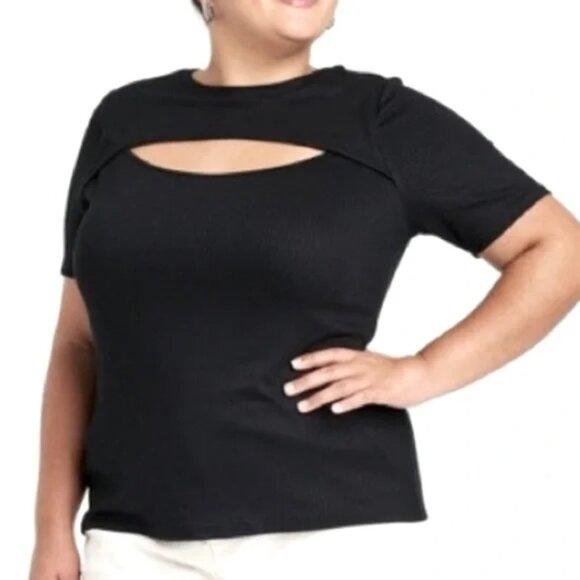 Ava & Viv Tops - 4X-28/30 Ava & Viv Black Ribbed Knit Top T Shirt Short Sleeve Cutout Target NEW